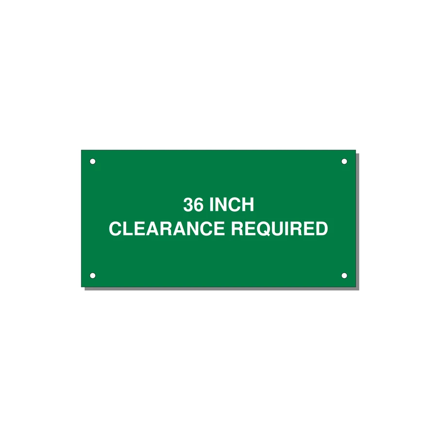 6.0x3.0" Safety Label - 36 INCH CLEARANCE REQUIRE — 6x3" White on Green, Holes