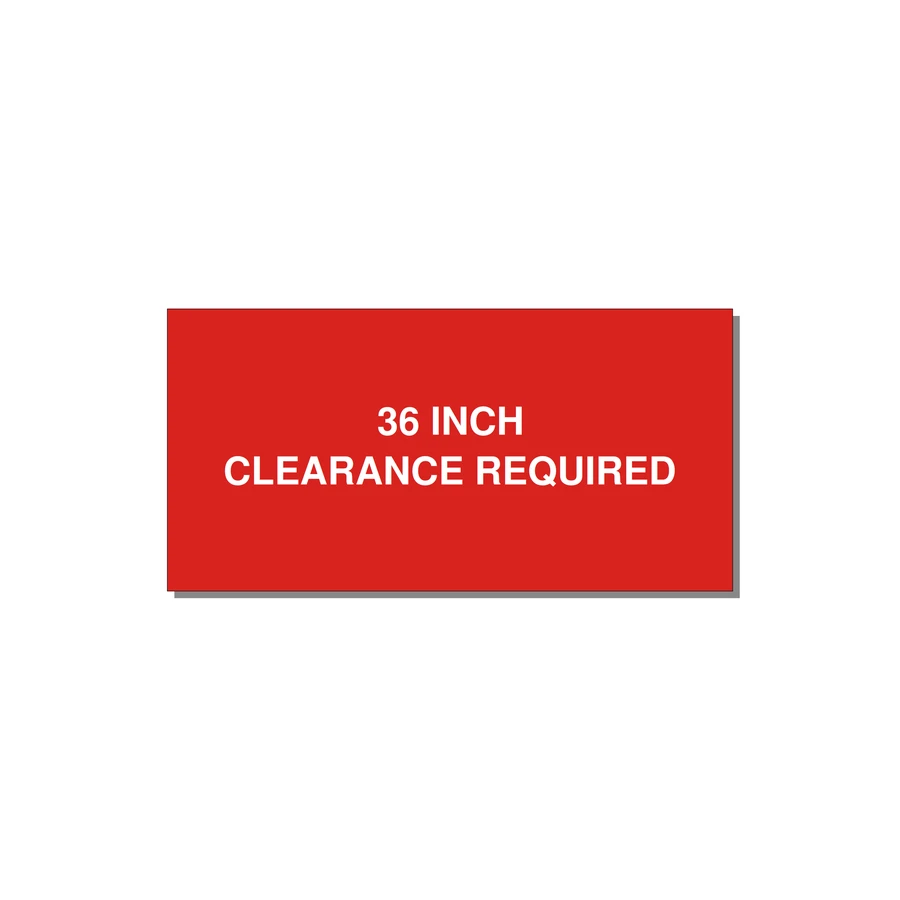 6.0x3.0" Safety Label - 36 INCH CLEARANCE REQUIRE — 6x3" White on Red, Adhesive