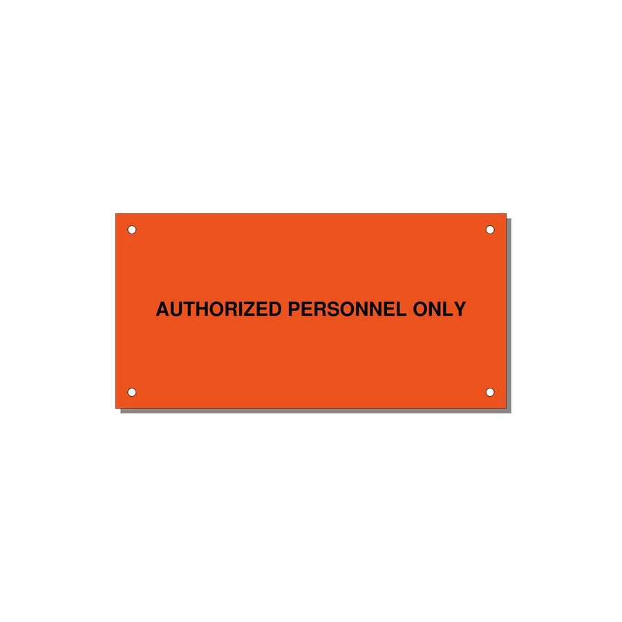 6.0x3.0" Safety Label - AUTHORIZED PERSONNEL ONLY — 6x3" Black on Orange, Holes