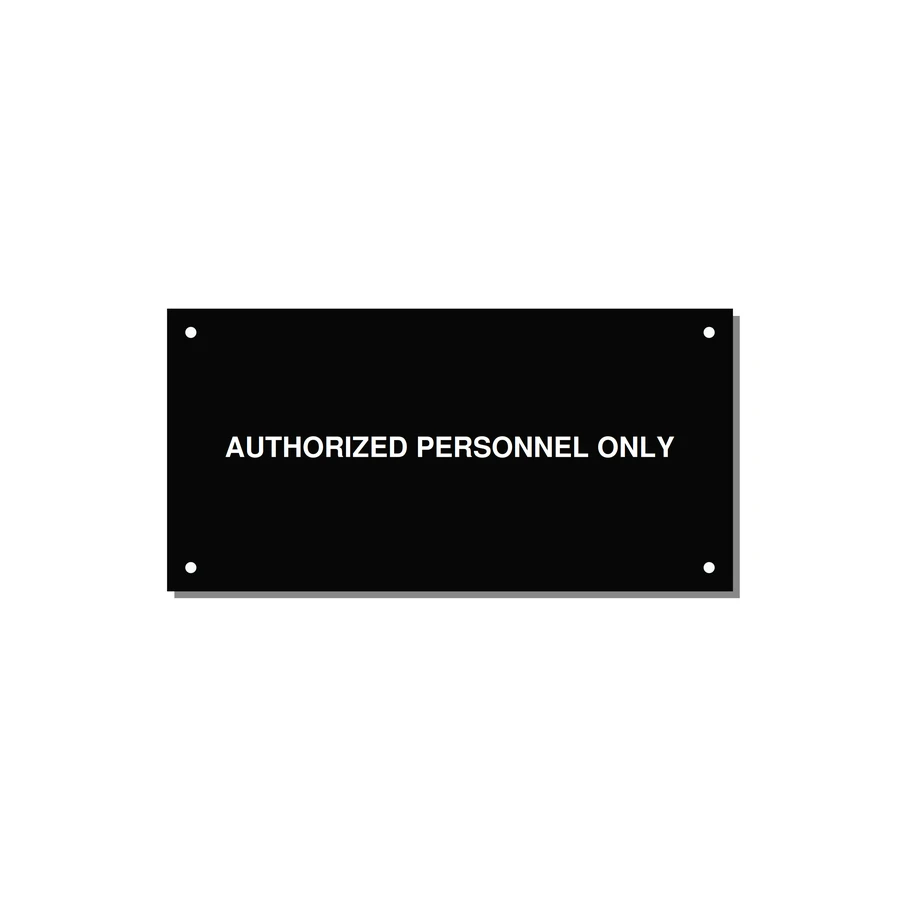 6.0x3.0" Safety Label - AUTHORIZED PERSONNEL ONLY — 6x3" White on Black, Holes