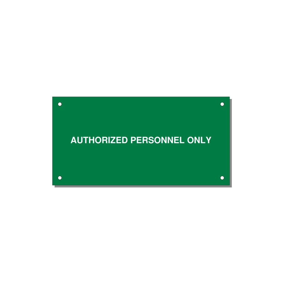 6.0x3.0" Safety Label - AUTHORIZED PERSONNEL ONLY — 6x3" White on Green, Holes