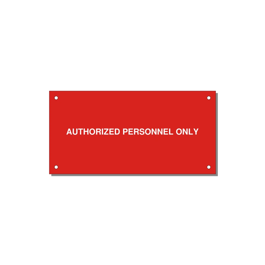 6.0x3.0" Safety Label - AUTHORIZED PERSONNEL ONLY — 6x3" White on Red, Holes