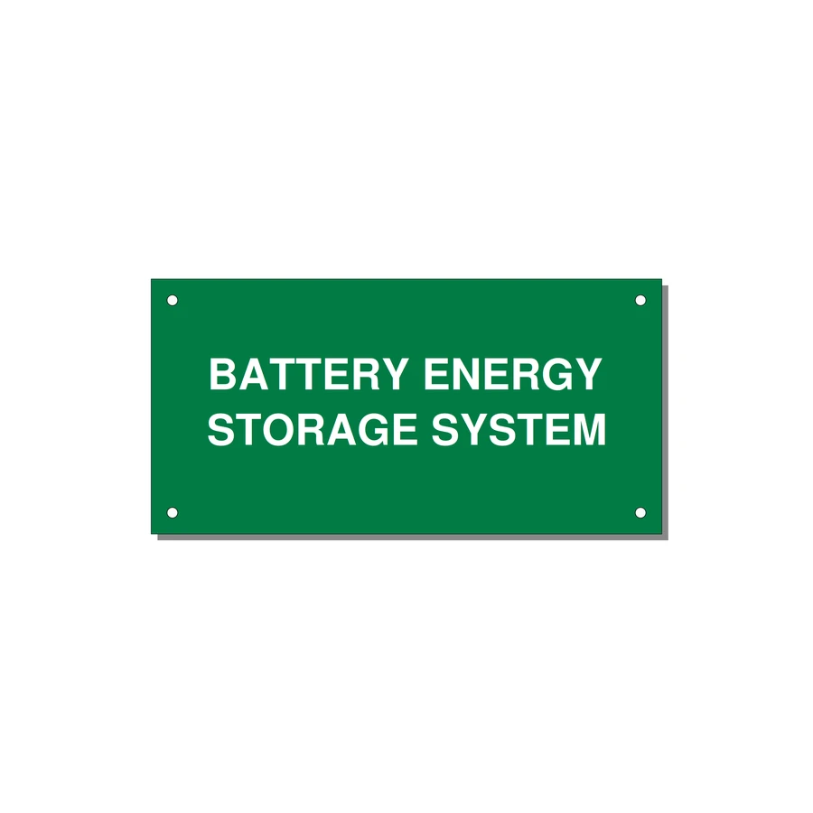 6.0x3.0" Safety Label - BATTERY ENERGY STORAGE SY — 6x3" White on Green, Holes