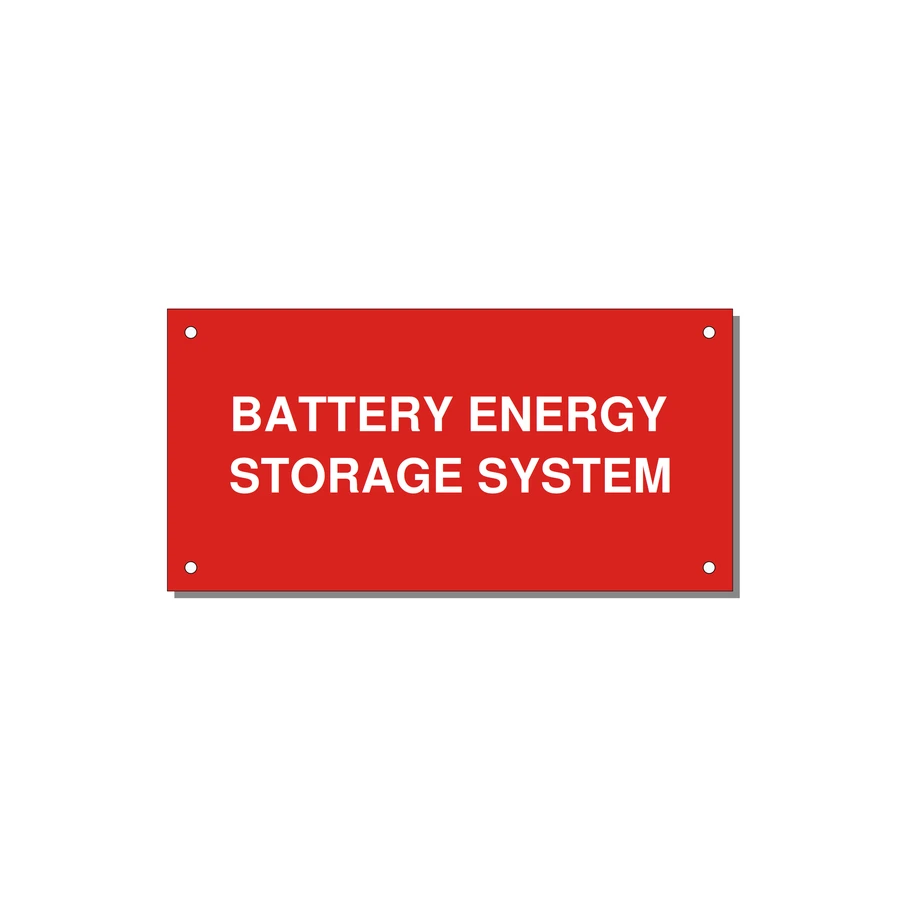 6.0x3.0" Safety Label - BATTERY ENERGY STORAGE SY — 6x3" White on Red, Holes