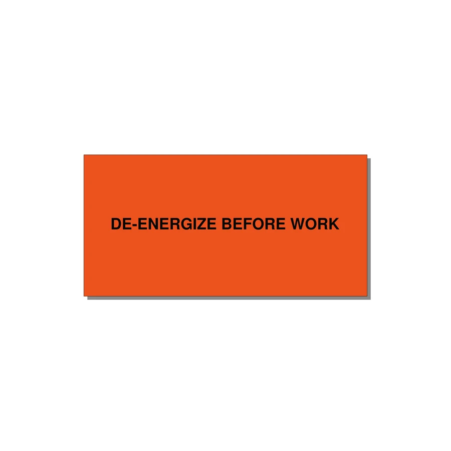 6.0x3.0" Safety Label - DE-ENERGIZE BEFORE WORK — 6x3" Black on Orange, Adhesive