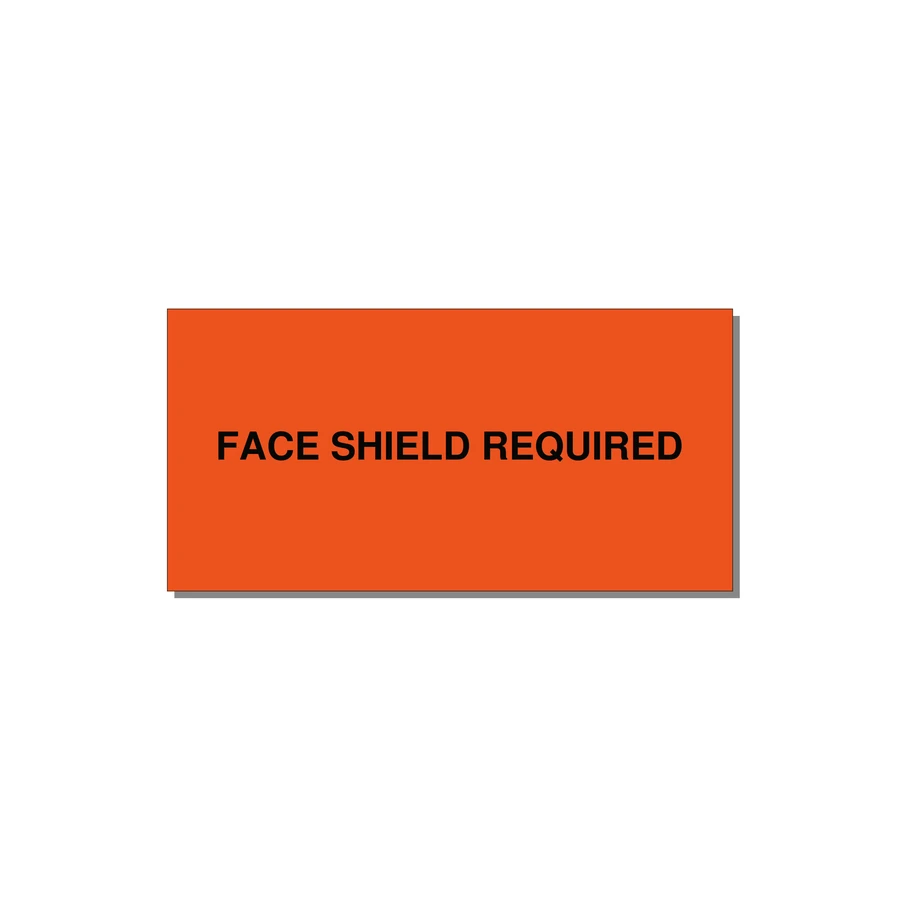 6.0x3.0" Safety Label - FACE SHIELD REQUIRED — 6x3" Black on Orange, Adhesive