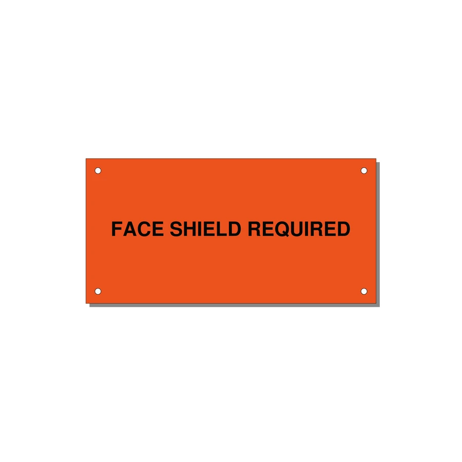 6.0x3.0" Safety Label - FACE SHIELD REQUIRED — 6x3" Black on Orange, Holes