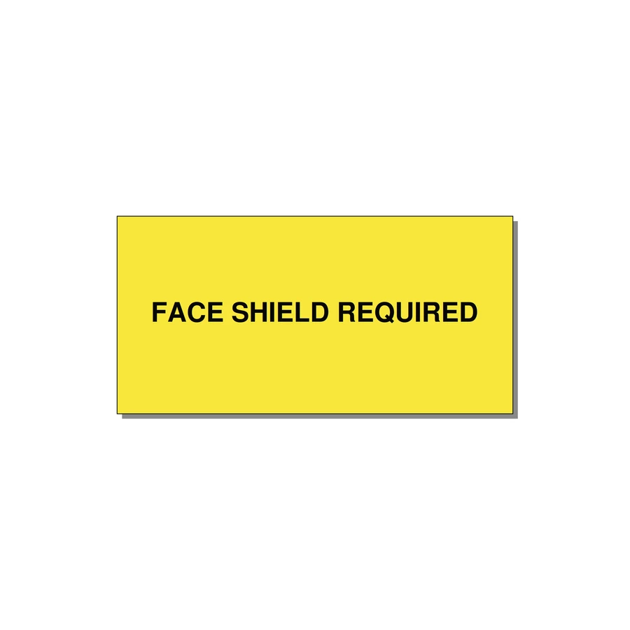 6.0x3.0" Safety Label - FACE SHIELD REQUIRED — 6x3" Black on Yellow, Adhesive
