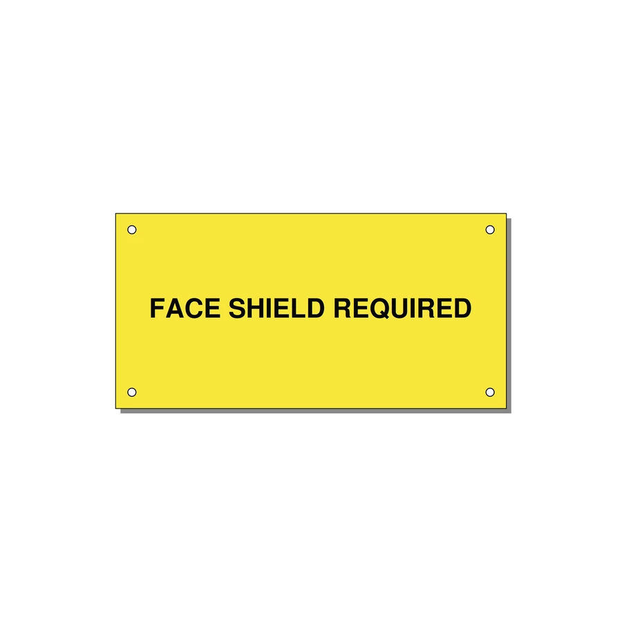 6.0x3.0" Safety Label - FACE SHIELD REQUIRED — 6x3" Black on Yellow, Holes