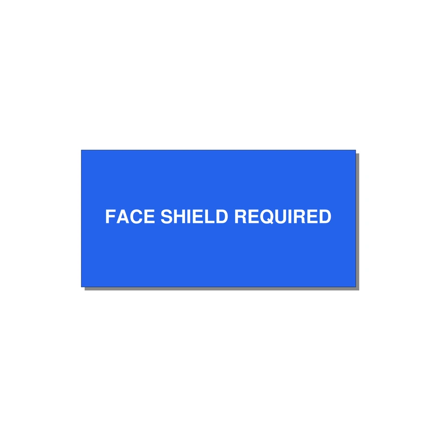 6.0x3.0" Safety Label - FACE SHIELD REQUIRED — 6x3" White on Blue, Adhesive