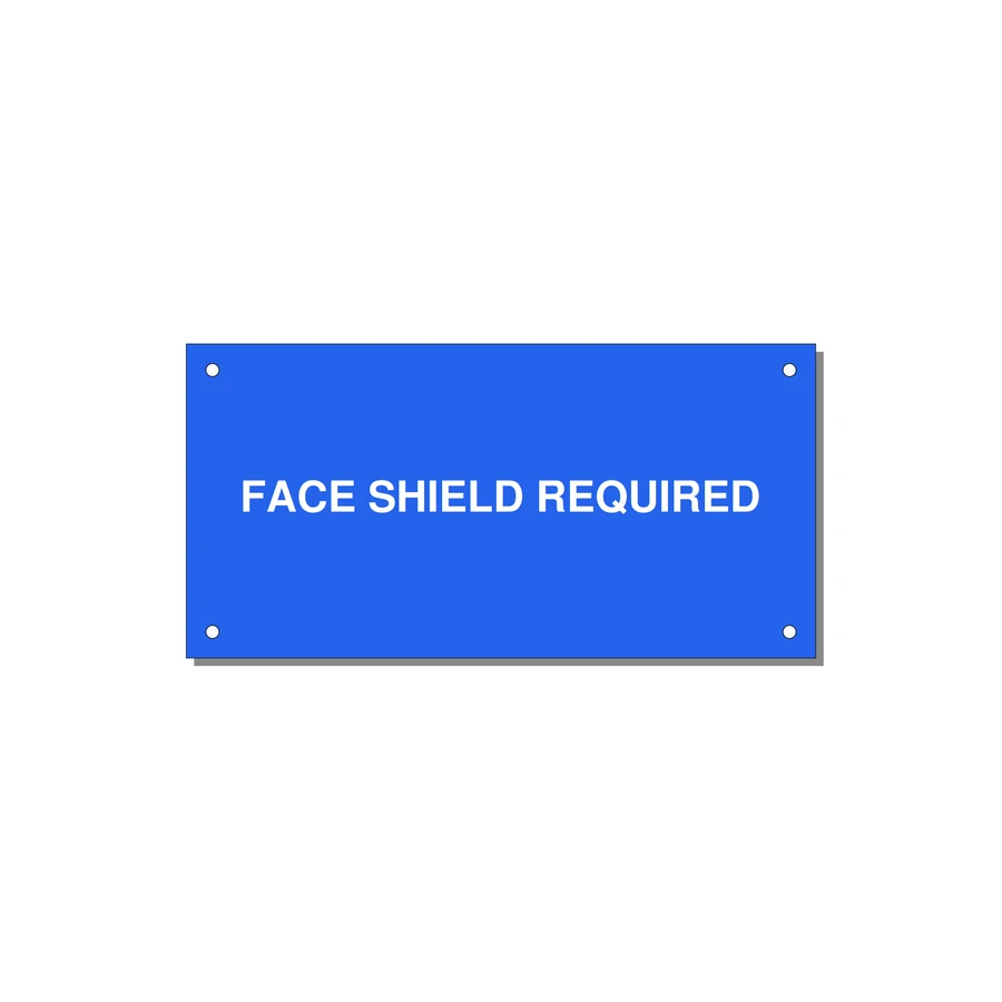 6.0x3.0" Safety Label - FACE SHIELD REQUIRED — 6x3" White on Blue, Holes
