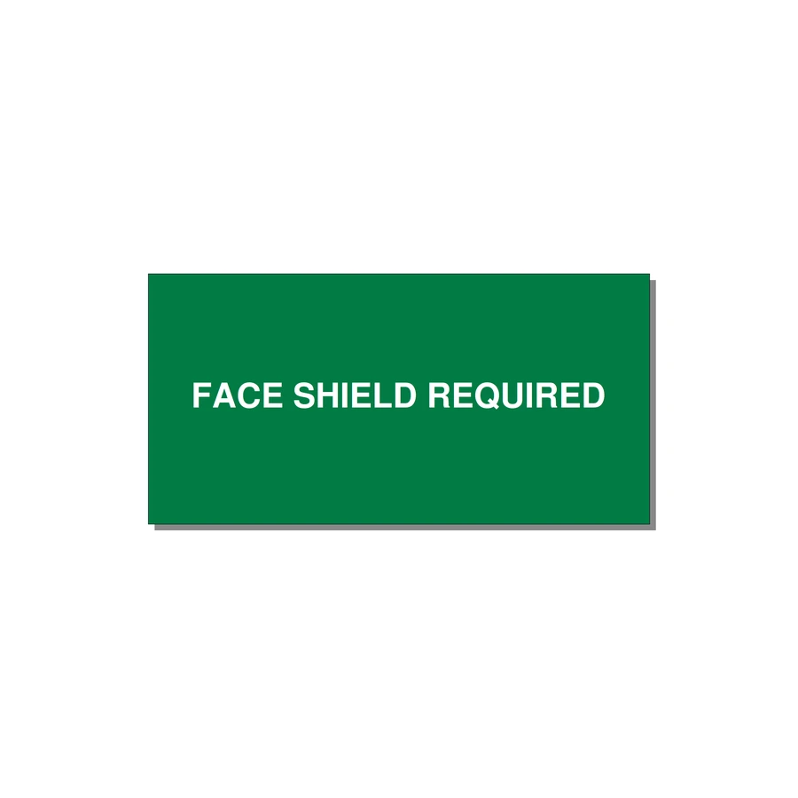 6.0x3.0" Safety Label - FACE SHIELD REQUIRED — 6x3" White on Green, Adhesive