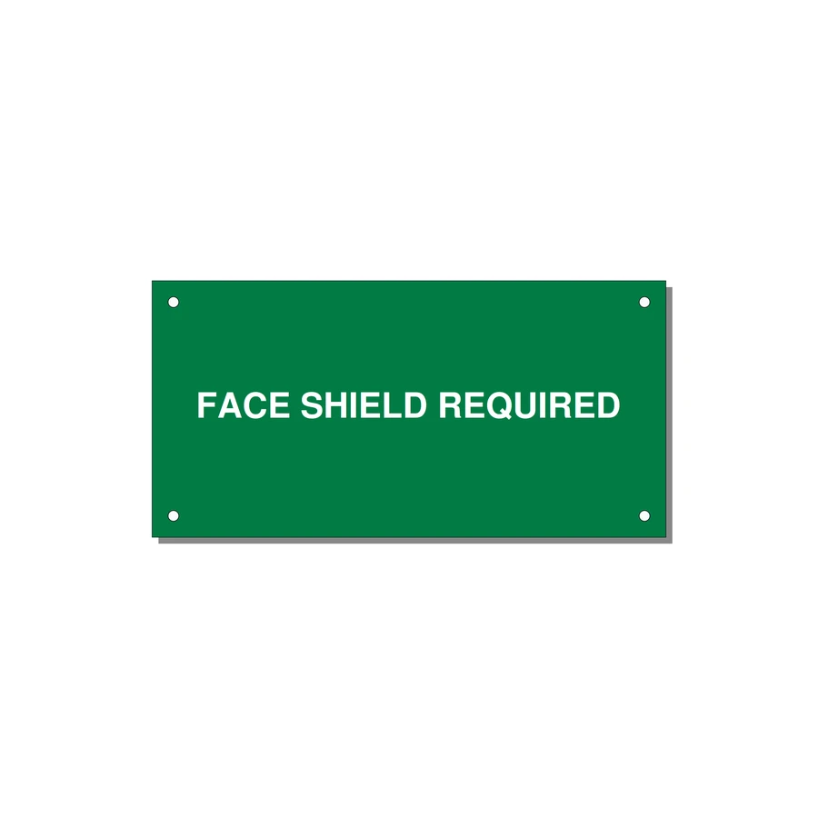 6.0x3.0" Safety Label - FACE SHIELD REQUIRED — 6x3" White on Green, Holes