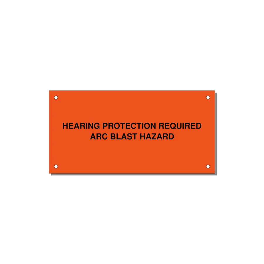 6.0x3.0" Safety Label - HEARING PROTECTION REQUIR — 6x3" Black on Orange, Holes