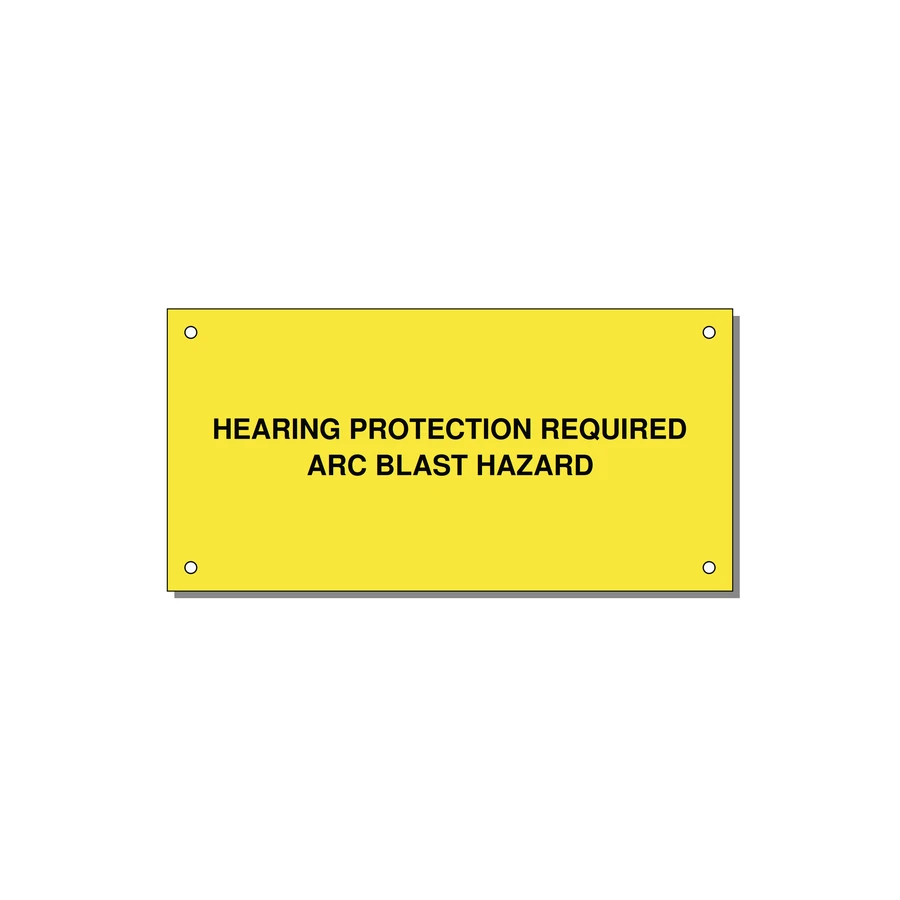 6.0x3.0" Safety Label - HEARING PROTECTION REQUIR — 6x3" Black on Yellow, Holes
