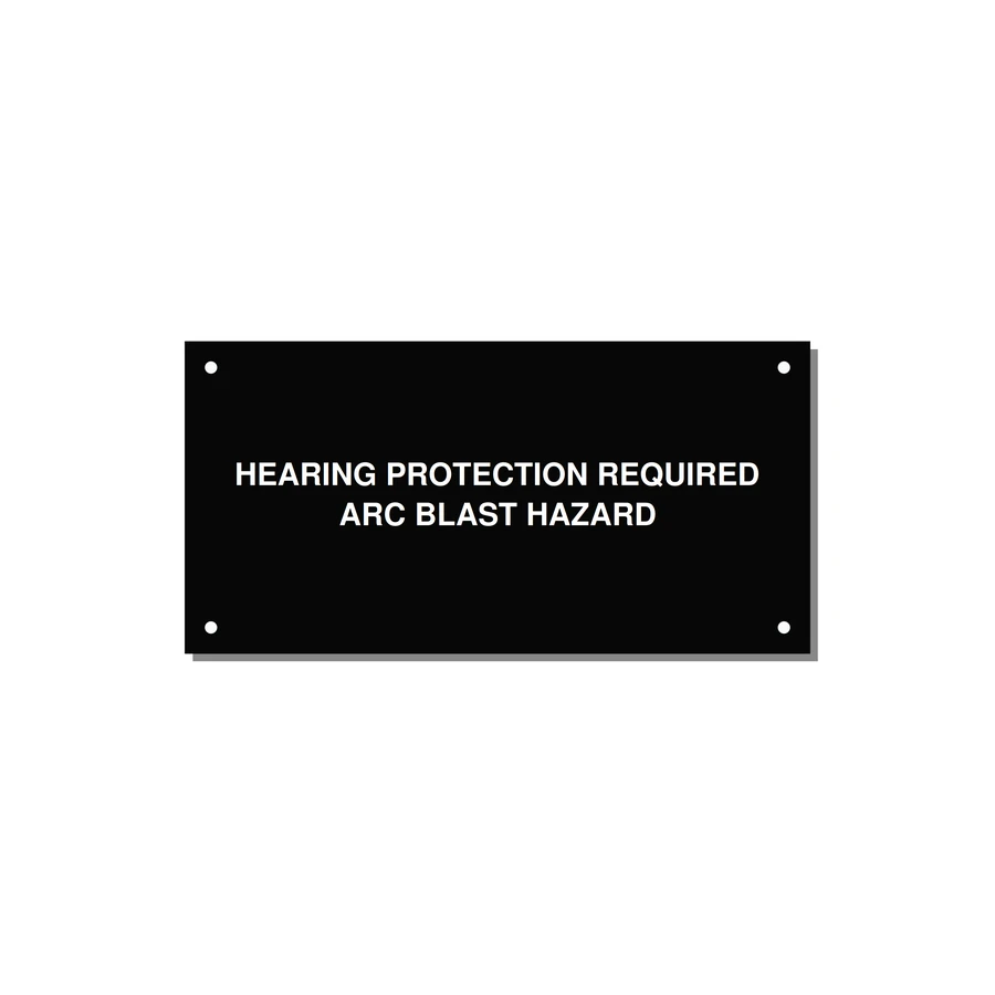 6.0x3.0" Safety Label - HEARING PROTECTION REQUIR — 6x3" White on Black, Holes