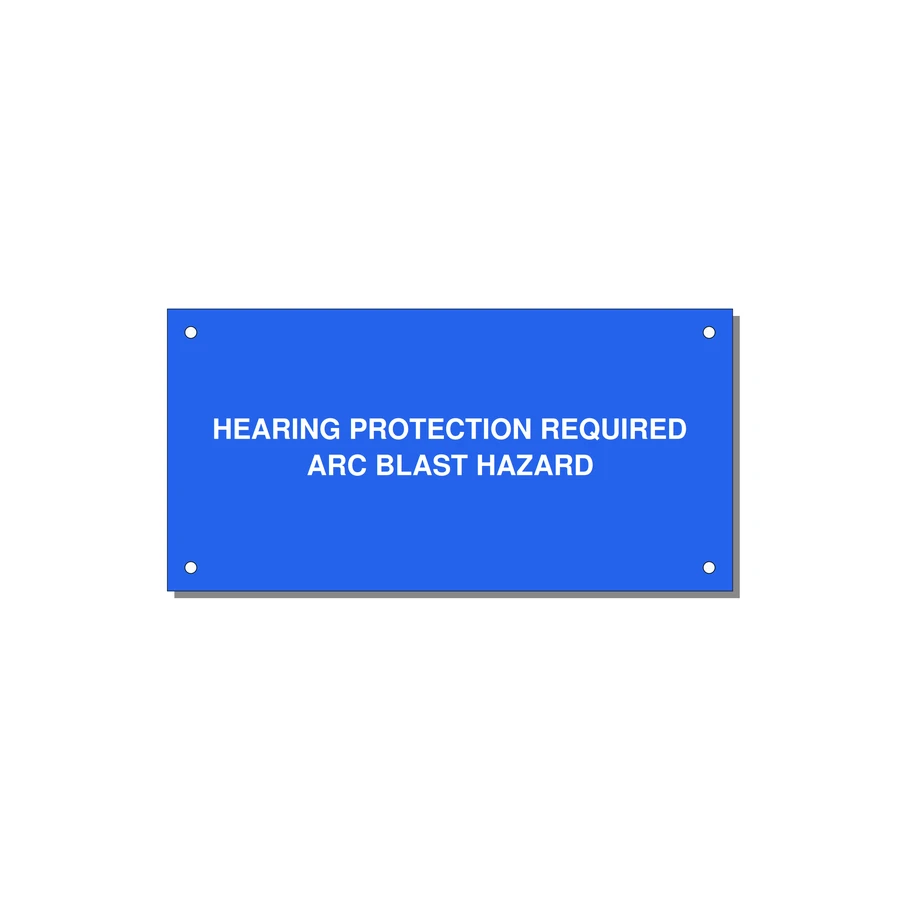 6.0x3.0" Safety Label - HEARING PROTECTION REQUIR — 6x3" White on Blue, Holes