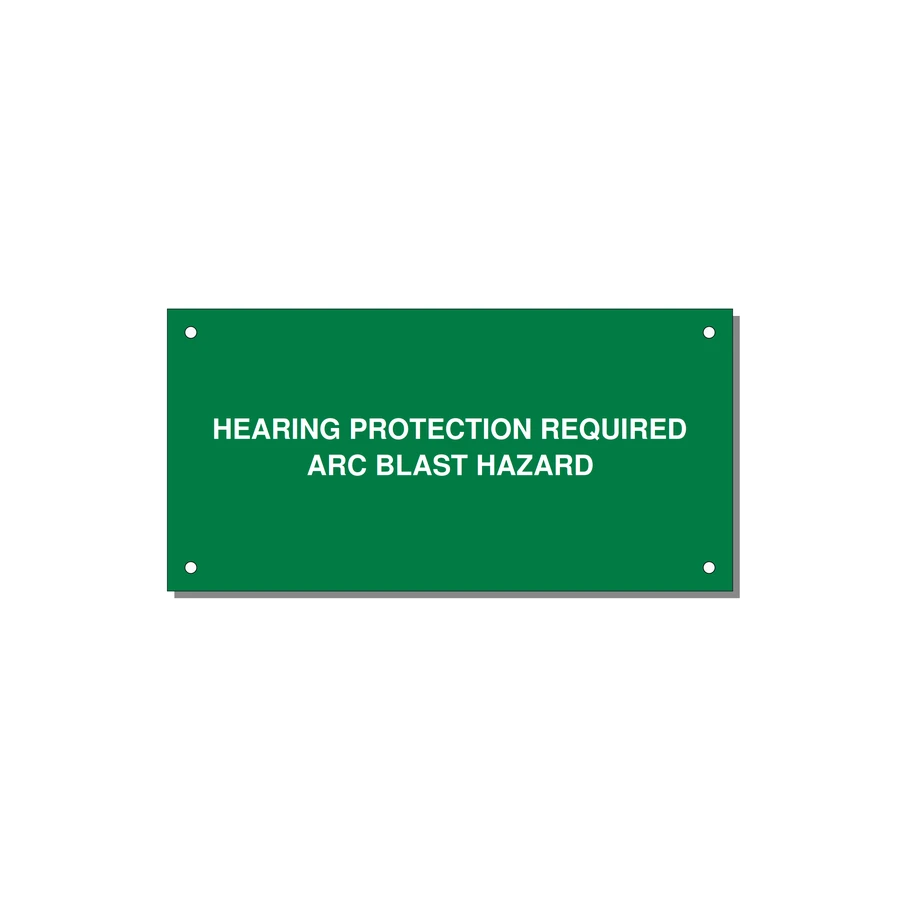 6.0x3.0" Safety Label - HEARING PROTECTION REQUIR — 6x3" White on Green, Holes