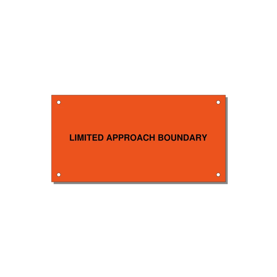 6.0x3.0" Safety Label - LIMITED APPROACH BOUNDARY — 6x3" Black on Orange, Holes