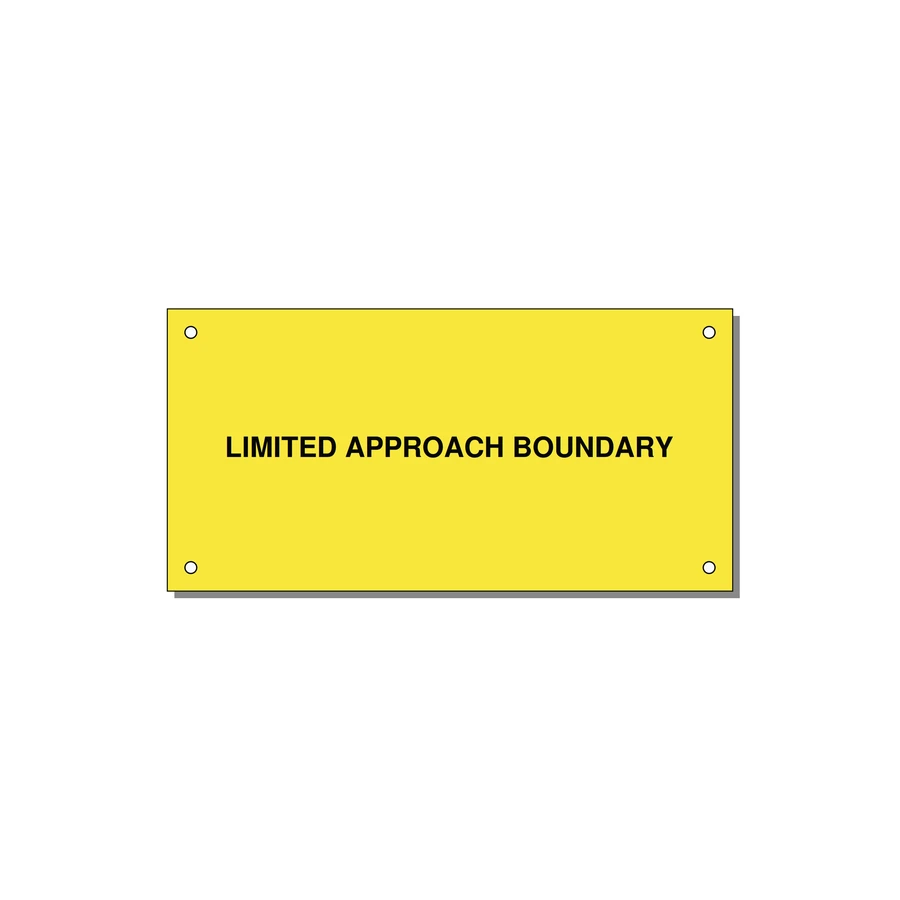 6.0x3.0" Safety Label - LIMITED APPROACH BOUNDARY — 6x3" Black on Yellow, Holes