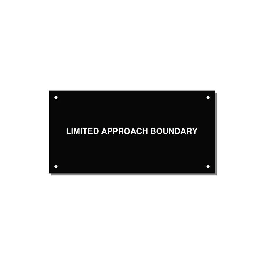 6.0x3.0" Safety Label - LIMITED APPROACH BOUNDARY — 6x3" White on Black, Holes