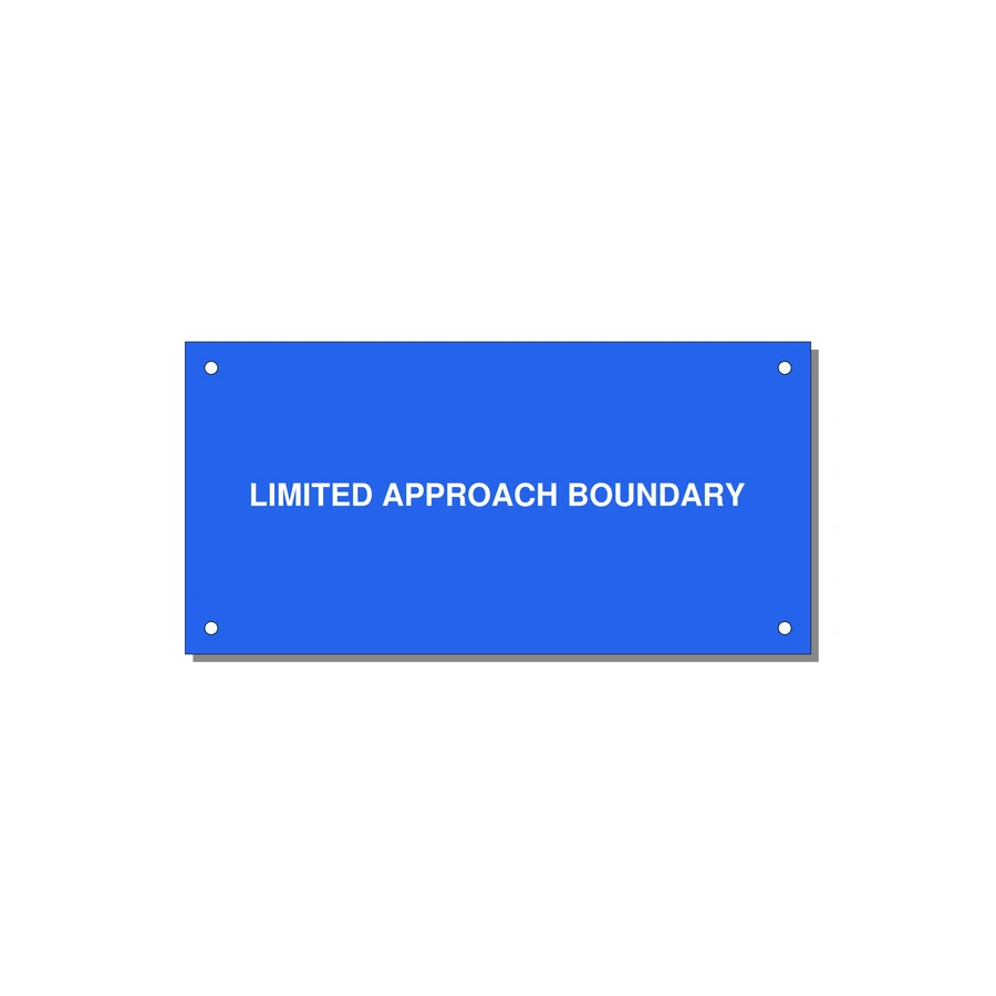 6.0x3.0" Safety Label - LIMITED APPROACH BOUNDARY — 6x3" White on Blue, Holes