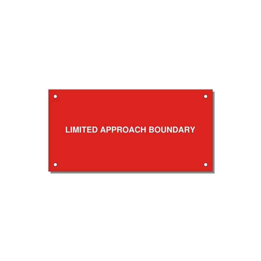 6.0x3.0" Safety Label - LIMITED APPROACH BOUNDARY — 6x3" White on Red, Holes