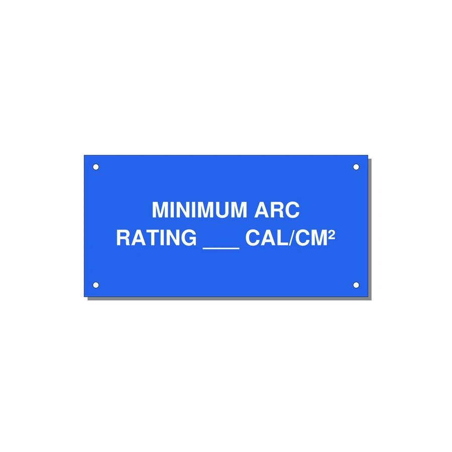 6.0x3.0" Safety Label - MINIMUM ARC RATING ___ CA — 6x3" White on Blue, Holes