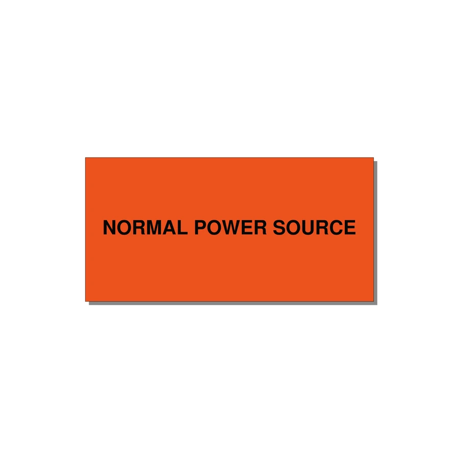 6.0x3.0" Safety Label - NORMAL POWER SOURCE — 6x3" Black on Orange, Adhesive