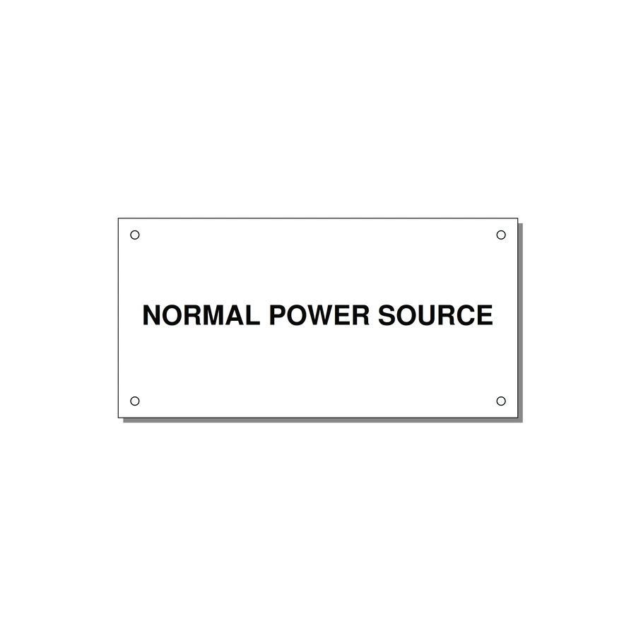 6.0x3.0" Safety Label - NORMAL POWER SOURCE — 6x3" Black on White, Holes