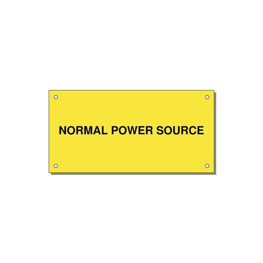 6.0x3.0" Safety Label - NORMAL POWER SOURCE — 6x3" Black on Yellow, Holes