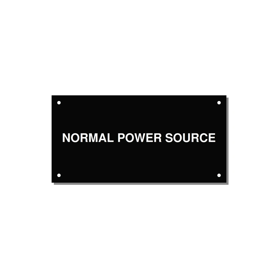 6.0x3.0" Safety Label - NORMAL POWER SOURCE — 6x3" White on Black, Holes