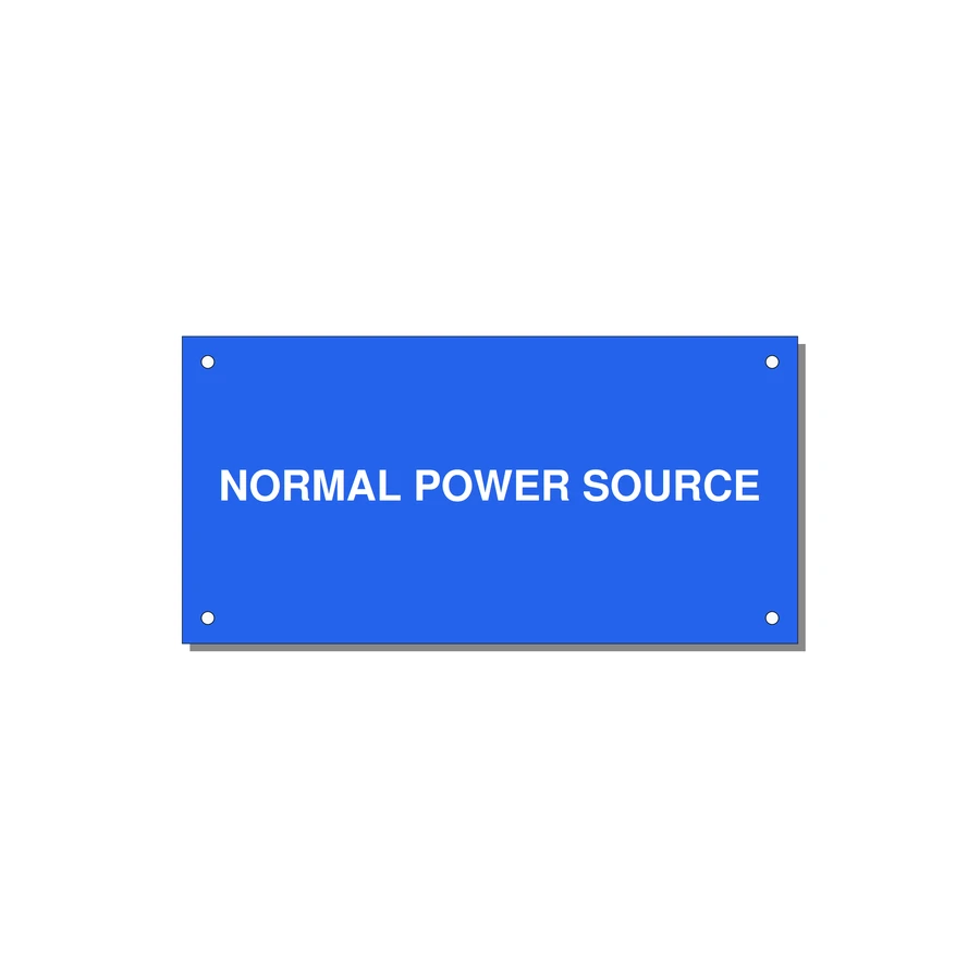 6.0x3.0" Safety Label - NORMAL POWER SOURCE — 6x3" White on Blue, Holes