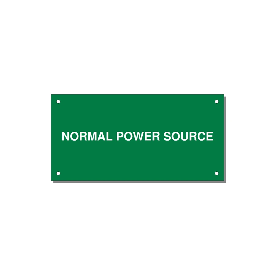 6.0x3.0" Safety Label - NORMAL POWER SOURCE — 6x3" White on Green, Holes