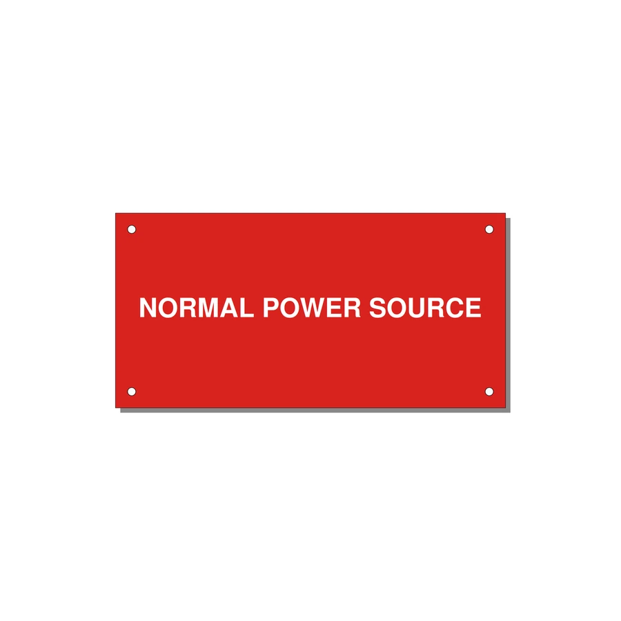6.0x3.0" Safety Label - NORMAL POWER SOURCE — 6x3" White on Red, Holes