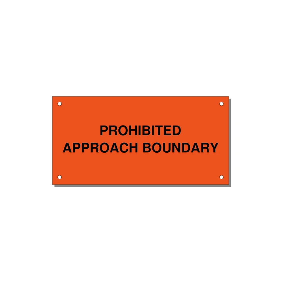 6.0x3.0" Safety Label - PROHIBITED APPROACH BOUND — 6x3" Black on Orange, Holes