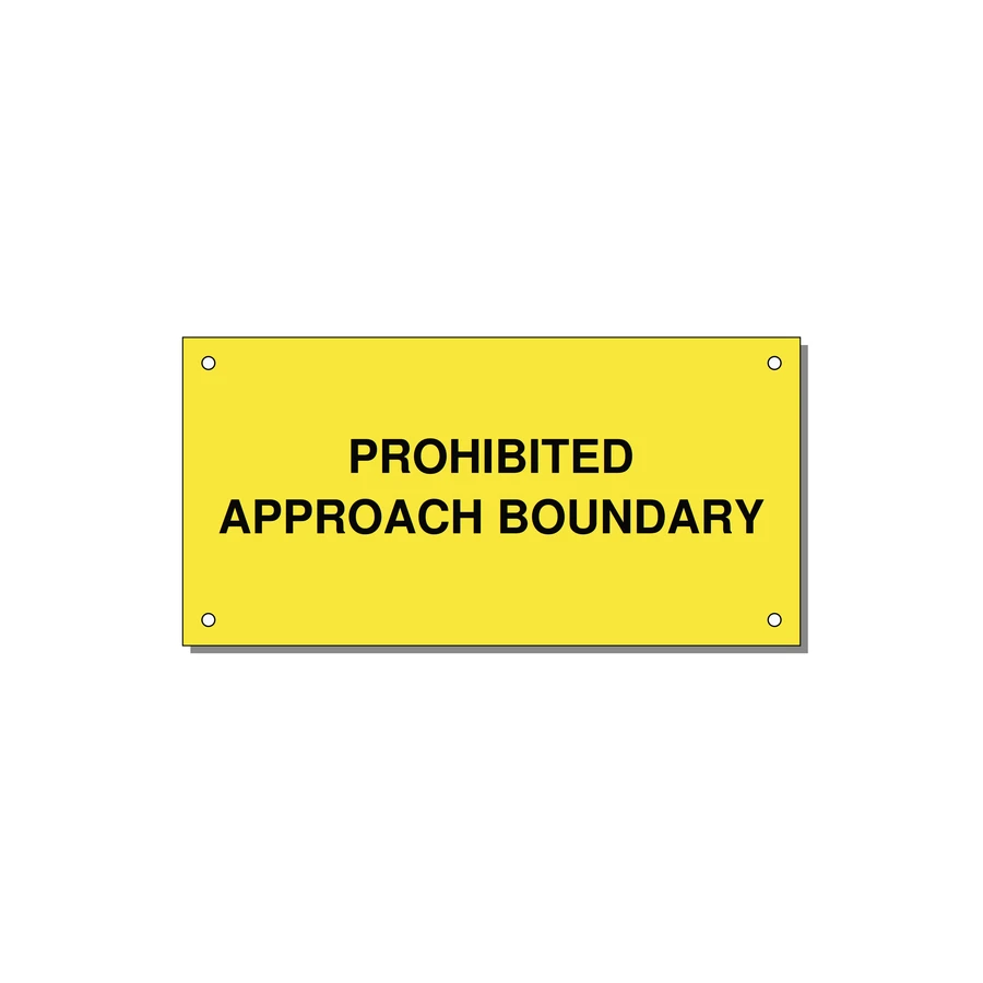 6.0x3.0" Safety Label - PROHIBITED APPROACH BOUND — 6x3" Black on Yellow, Holes