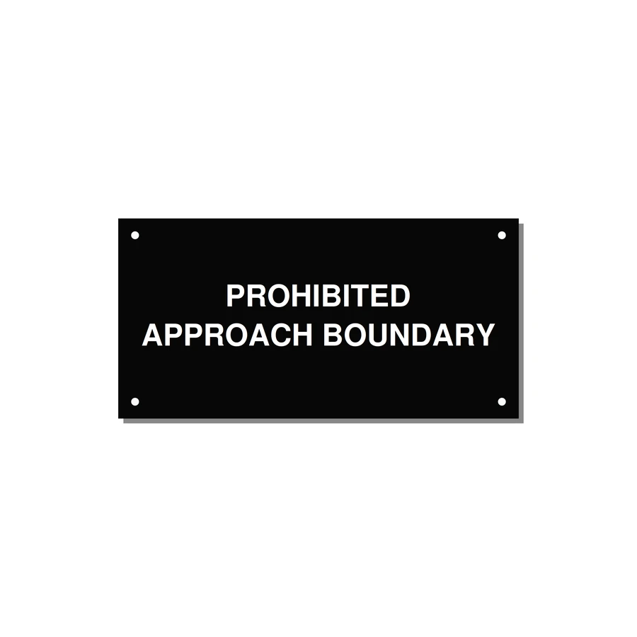 6.0x3.0" Safety Label - PROHIBITED APPROACH BOUND — 6x3" White on Black, Holes