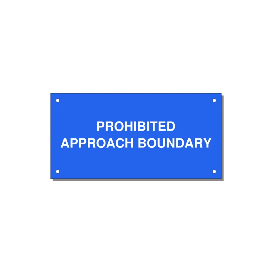 6.0x3.0" Safety Label - PROHIBITED APPROACH BOUND — 6x3" White on Blue, Holes