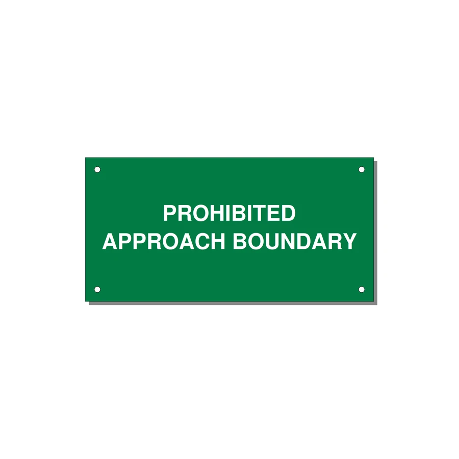 6.0x3.0" Safety Label - PROHIBITED APPROACH BOUND — 6x3" White on Green, Holes