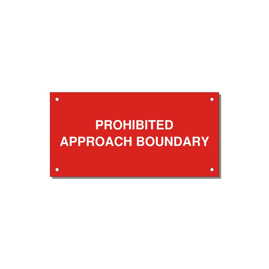6.0x3.0" Safety Label - PROHIBITED APPROACH BOUND — 6x3" White on Red, Holes