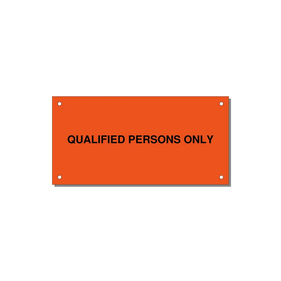 6.0x3.0" Safety Label - QUALIFIED PERSONS ONLY — 6x3" Black on Orange, Holes