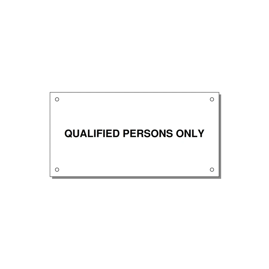 6.0x3.0" Safety Label - QUALIFIED PERSONS ONLY — 6x3" Black on White, Holes