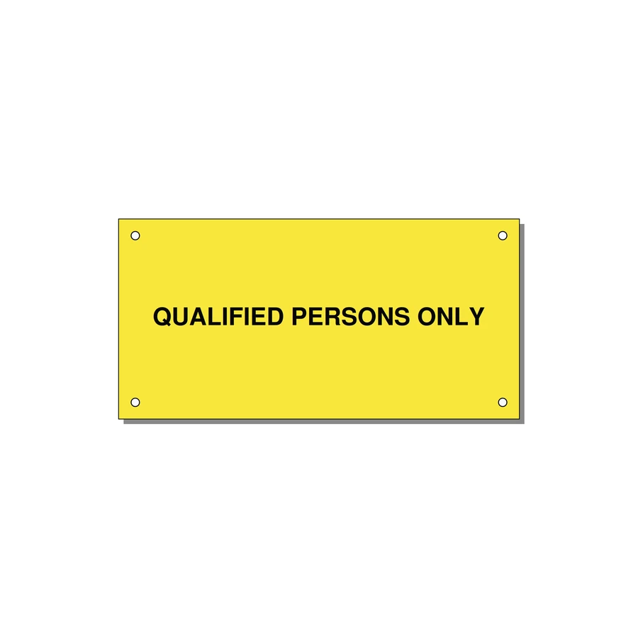 6.0x3.0" Safety Label - QUALIFIED PERSONS ONLY — 6x3" Black on Yellow, Holes