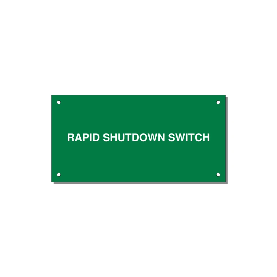 6.0x3.0" Safety Label - RAPID SHUTDOWN SWITCH — 6x3" White on Green, Holes