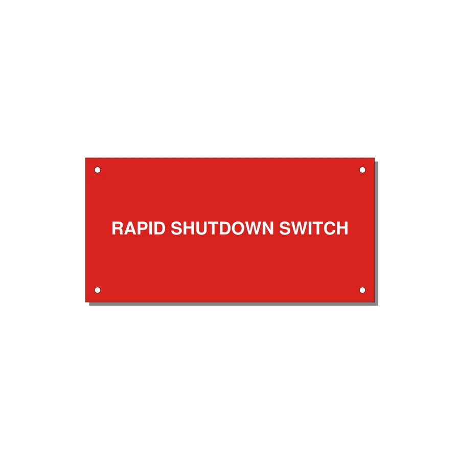 6.0x3.0" Safety Label - RAPID SHUTDOWN SWITCH — 6x3" White on Red, Holes
