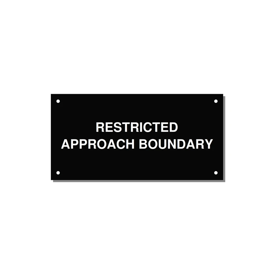 6.0x3.0" Safety Label - RESTRICTED APPROACH BOUND — 6x3" White on Black, Holes