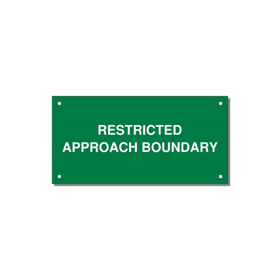 6.0x3.0" Safety Label - RESTRICTED APPROACH BOUND — 6x3" White on Green, Holes