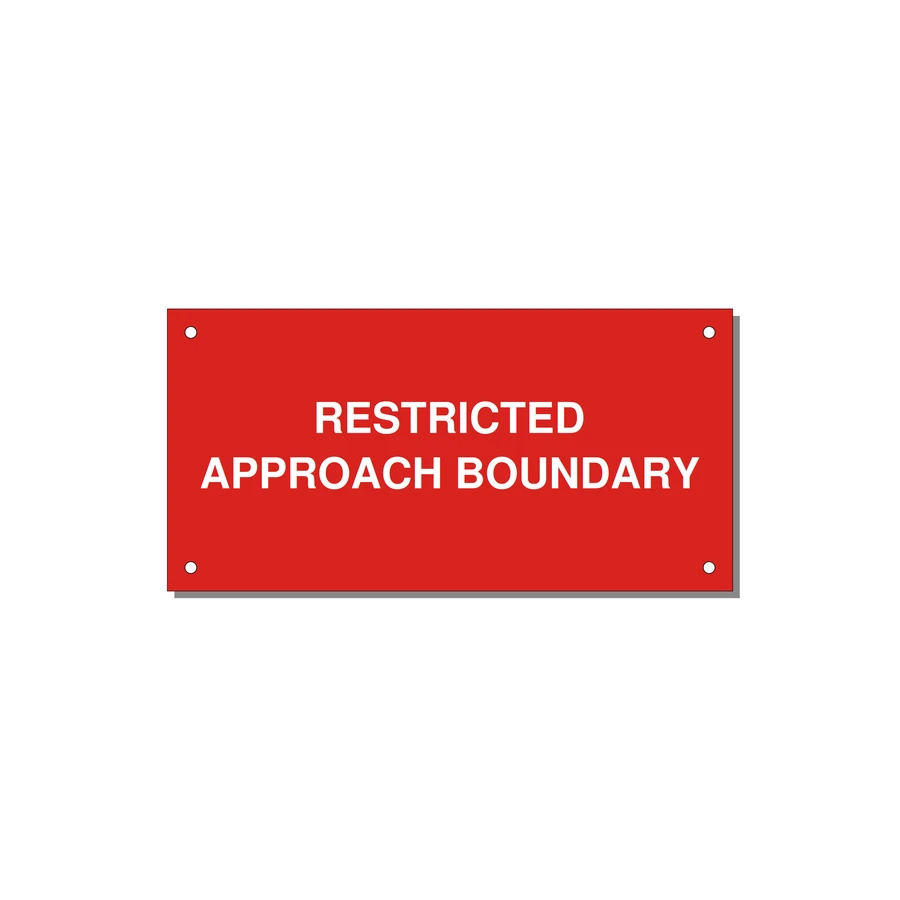 6.0x3.0" Safety Label - RESTRICTED APPROACH BOUND — 6x3" White on Red, Holes