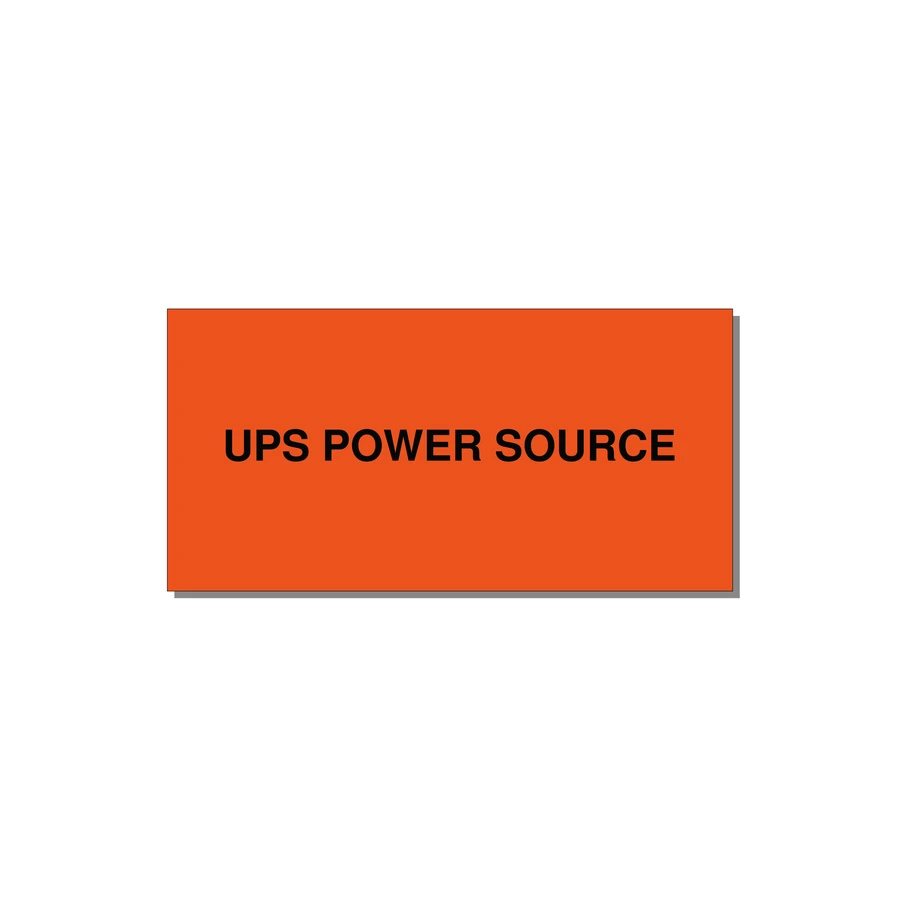 6.0x3.0" Safety Label - UPS POWER SOURCE — 6x3" Black on Orange, Adhesive